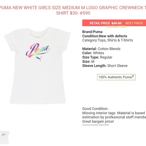NWT Girls puma tshirt with metallic logo - Picture 3 of 4
